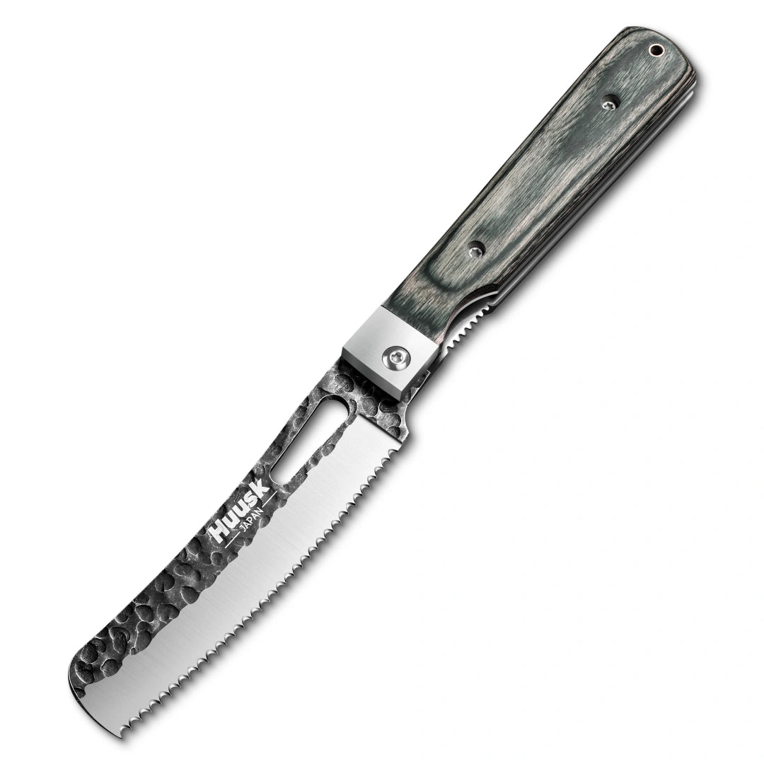 Huusk 4.14-Inch Green Wood Folding Serrated Knife