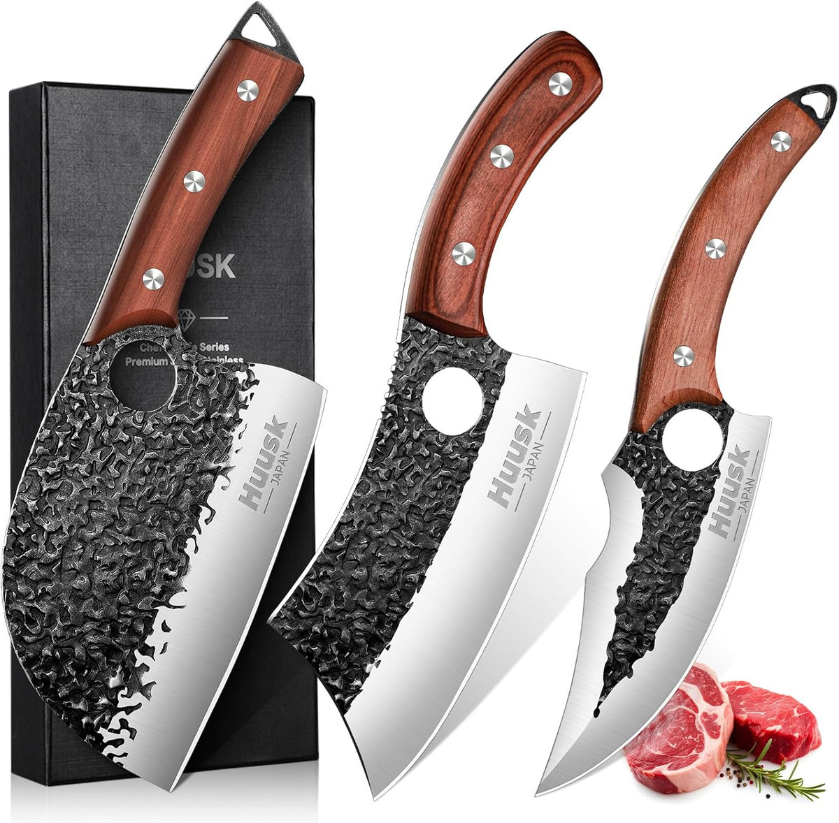 Huusk 3-Piece Serbian Style Chef Knife Set