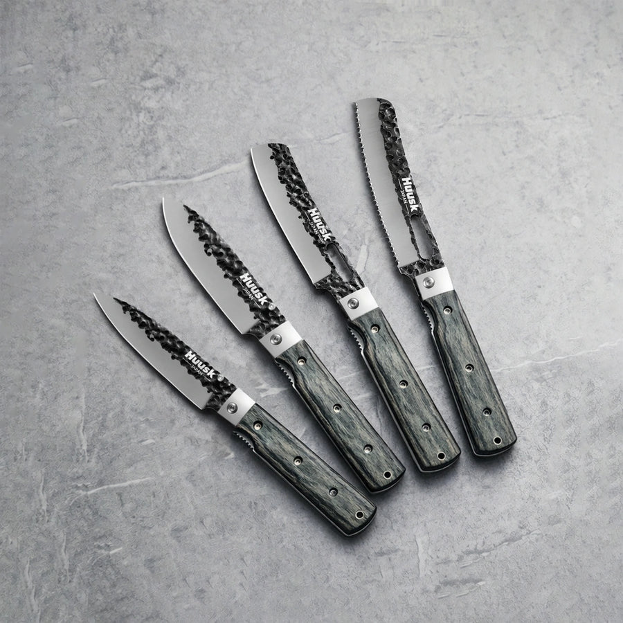Huusk 4-Piece Green Wood Folding Knife Set