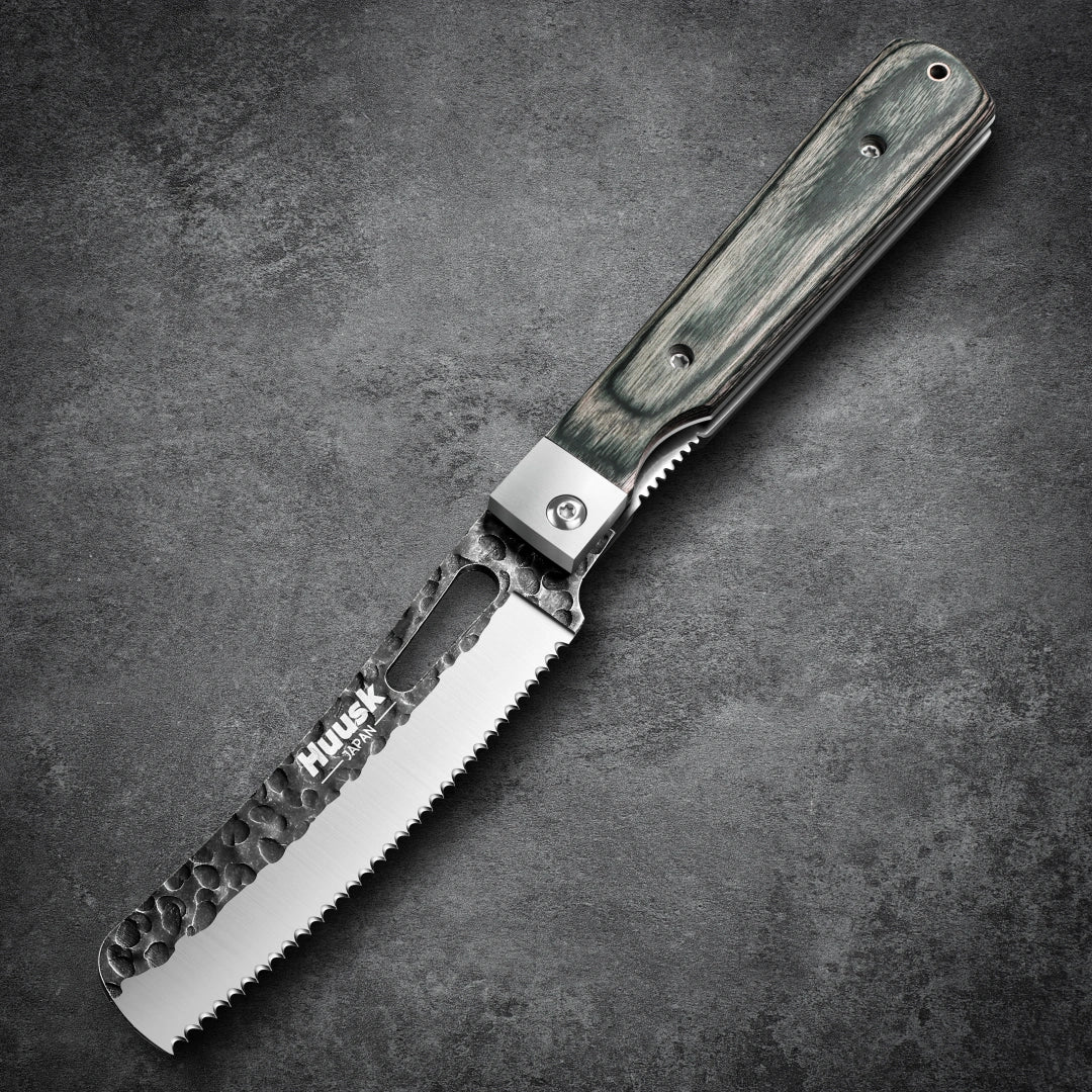 Huusk 4.14-Inch Green Wood Folding Serrated Knife
