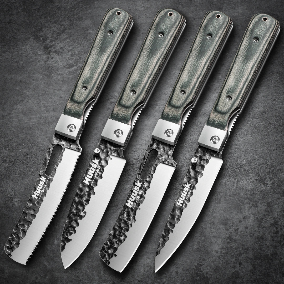 Huusk 4-Piece Green Wood Folding Knife Set