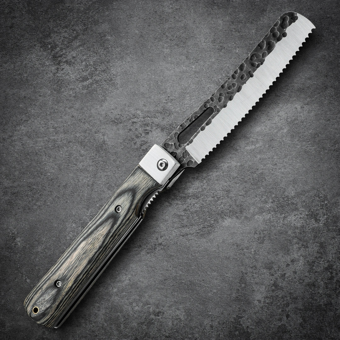 Huusk 4.14-Inch Green Wood Folding Serrated Knife