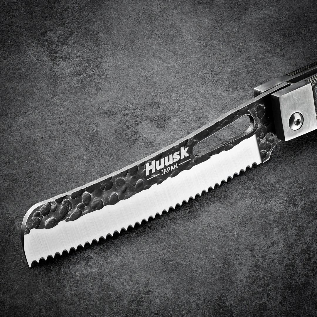 Huusk 4.14-Inch Green Wood Folding Serrated Knife