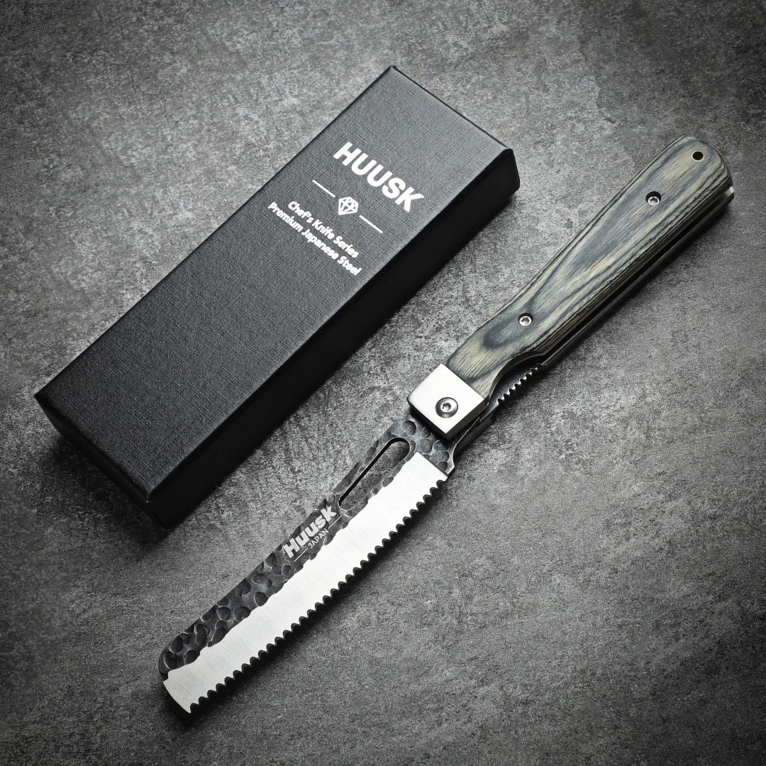 Huusk 4.14-Inch Green Wood Folding Serrated Knife
