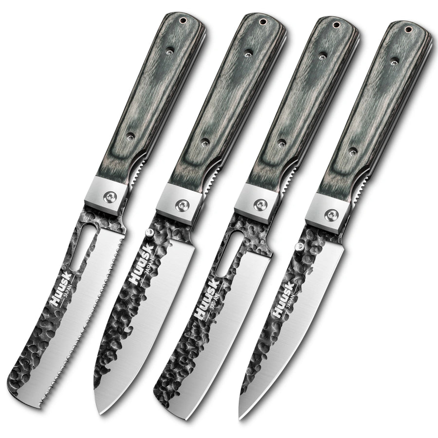 Huusk 4-Piece Green Wood Folding Knife Set