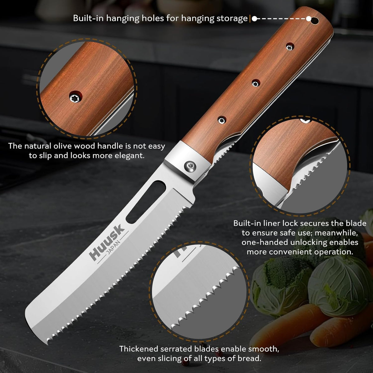 Huusk Folding Chef Knife - Natural Wood, 4.37 inch