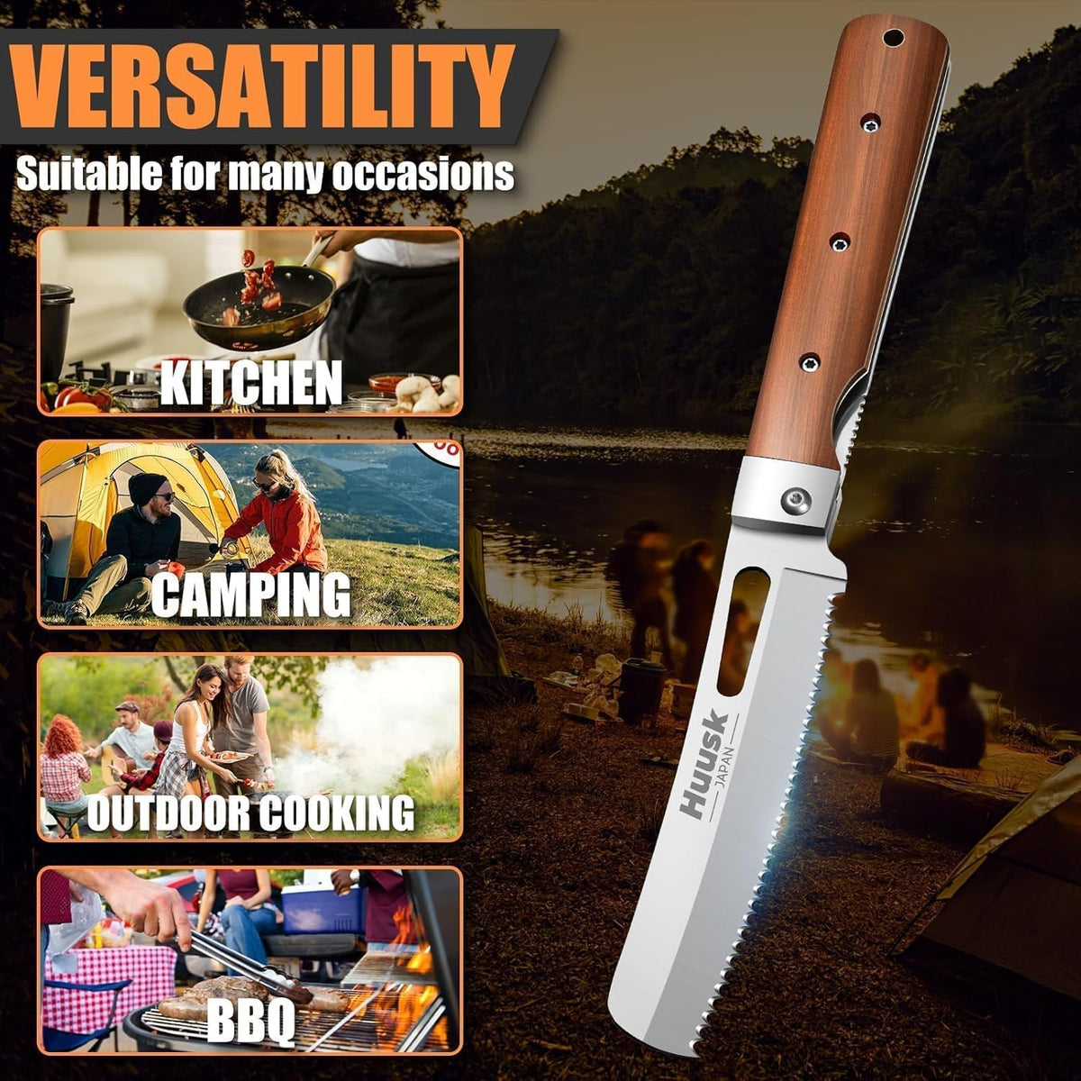 Huusk Folding Chef Knife - Natural Wood, 2.3 inch