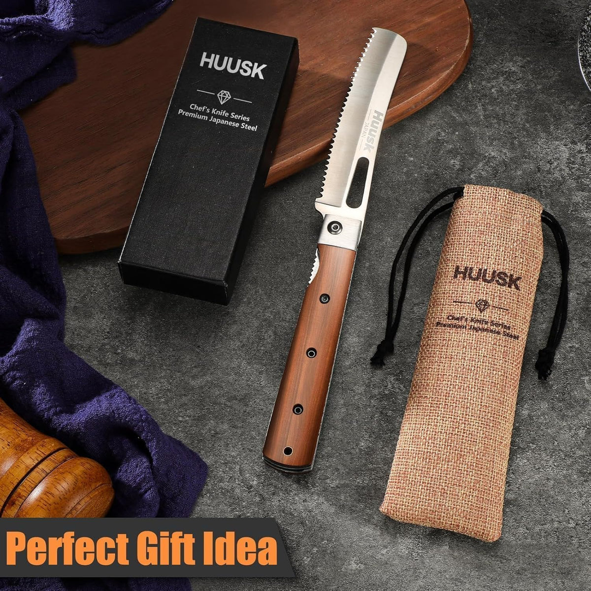 Huusk Folding Chef Knife - Natural Wood, 2.3 inch