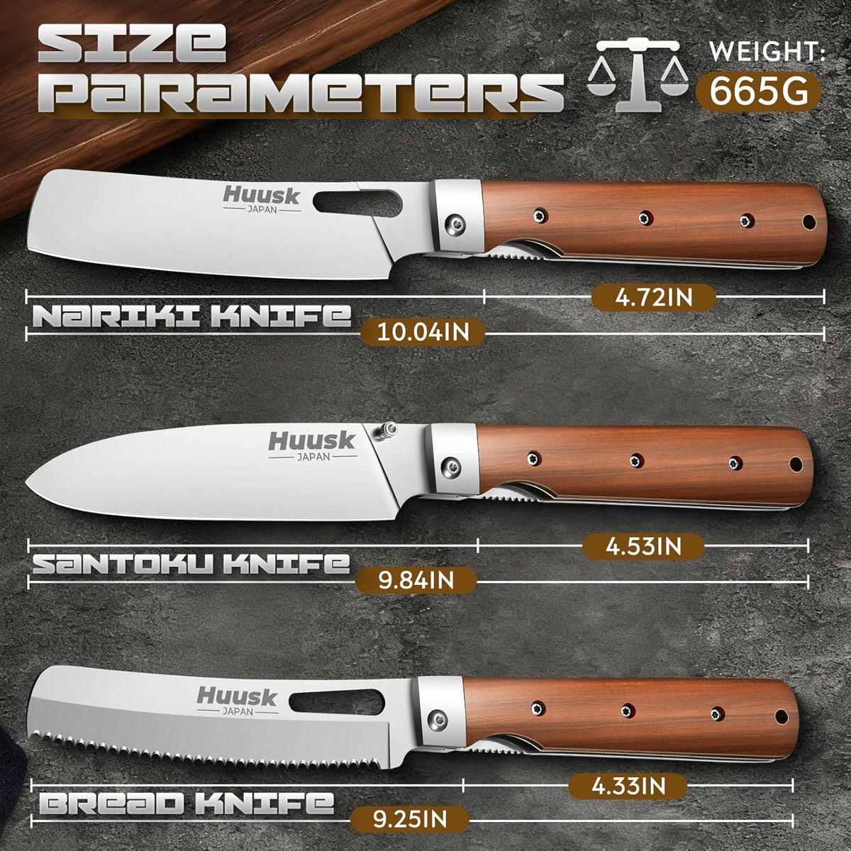 Huusk Folding Chef Knife - Natural Wood, 4.37 inch