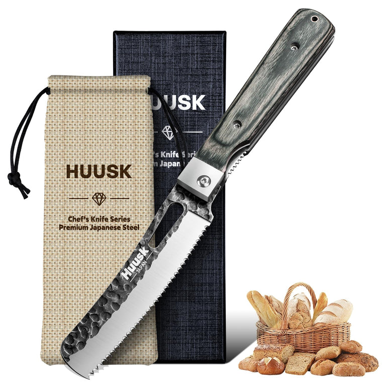 Huusk Folding Chef Knife - Green Wood, 4.14 inch