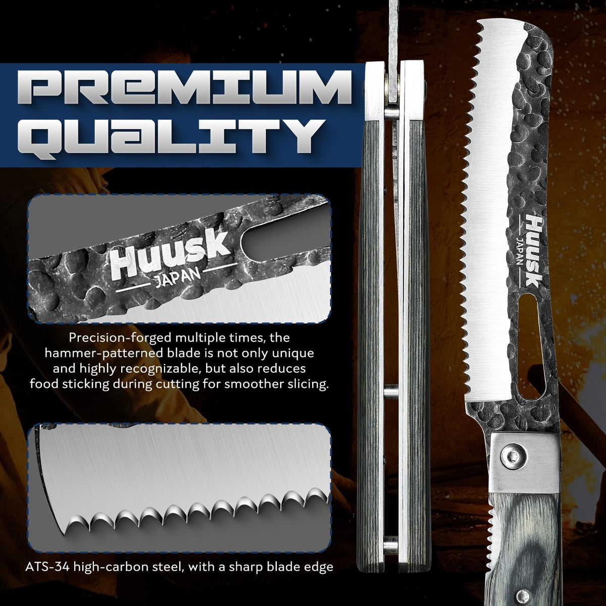 Huusk Folding Chef Knife - Green Wood, 4.14 inch