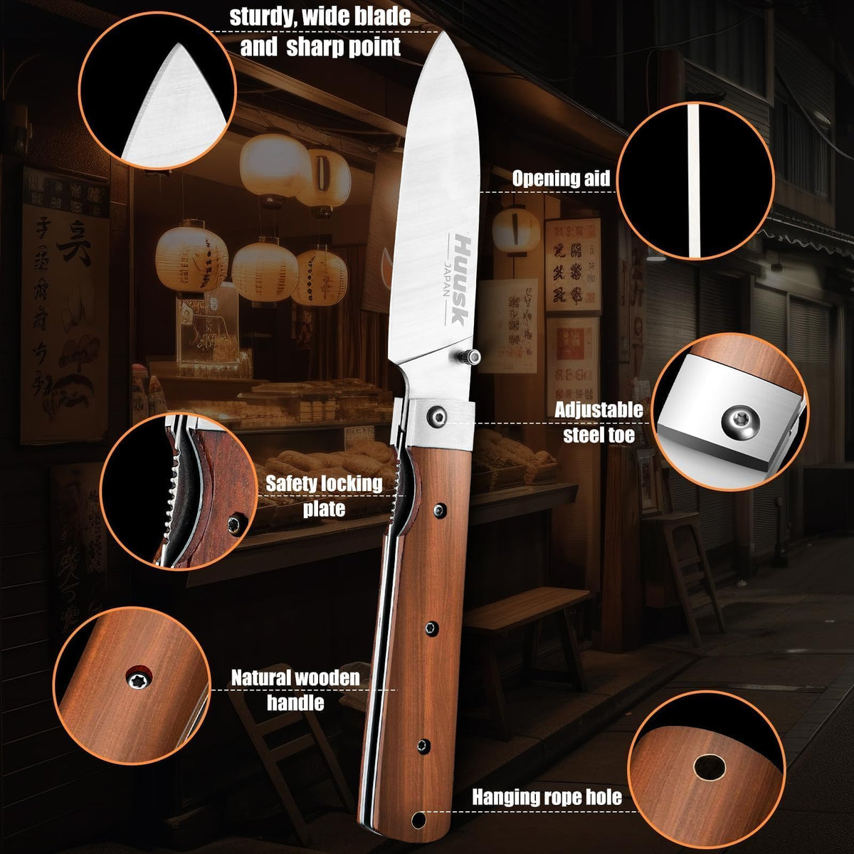 Huusk Folding Chef Knife - Natural Wood, 4.26 inch