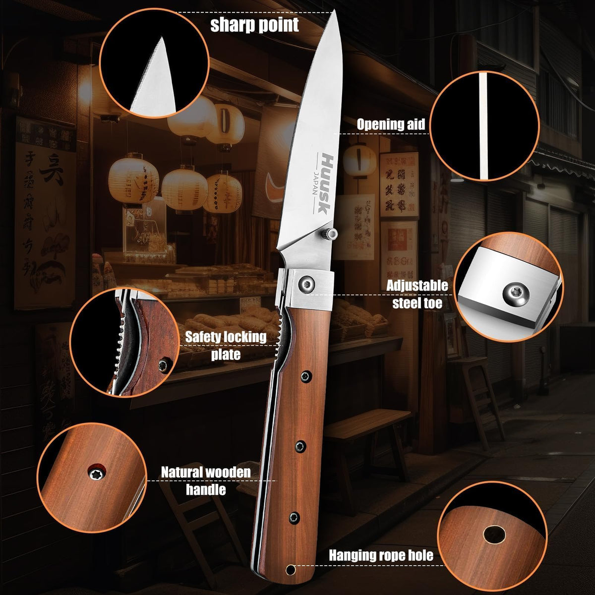 Huusk Folding Chef Knife - Natural Wood, 3.94 inch