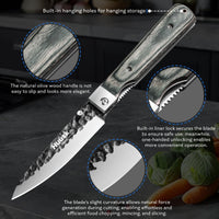 Huusk Folding Chef Knife - Green Wood, 3.94 inch