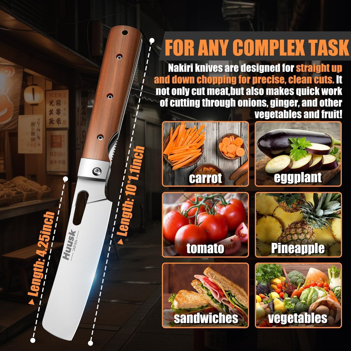 Huusk Folding Chef Knife - Natural Wood, 4.33 inch