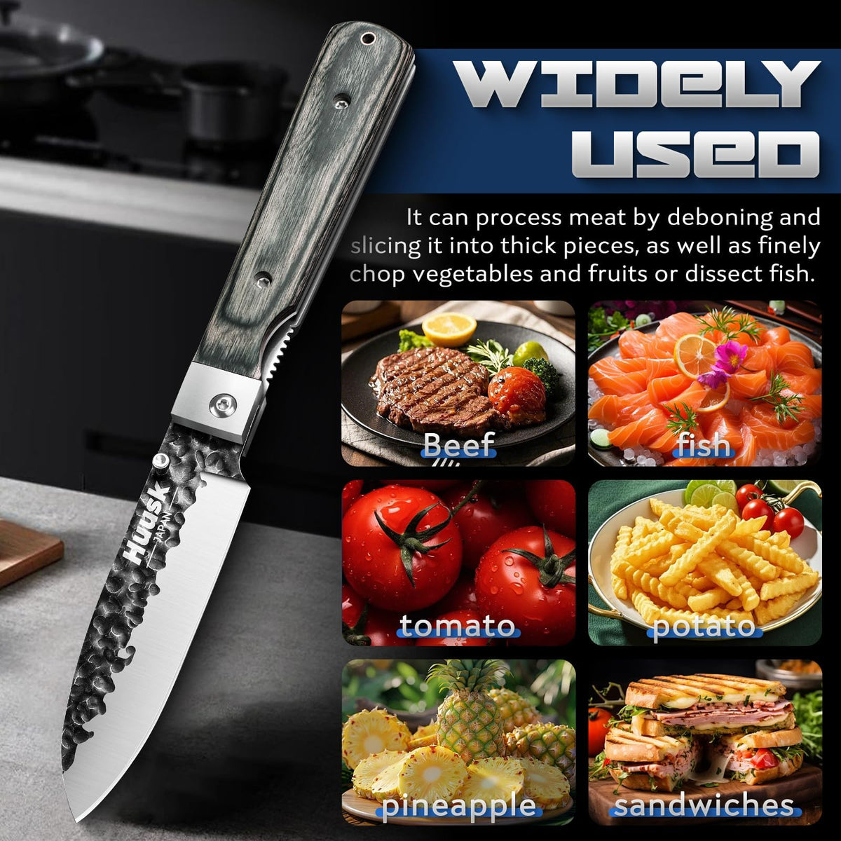 Huusk Folding Chef Knife - Green Wood, 4.26 inch