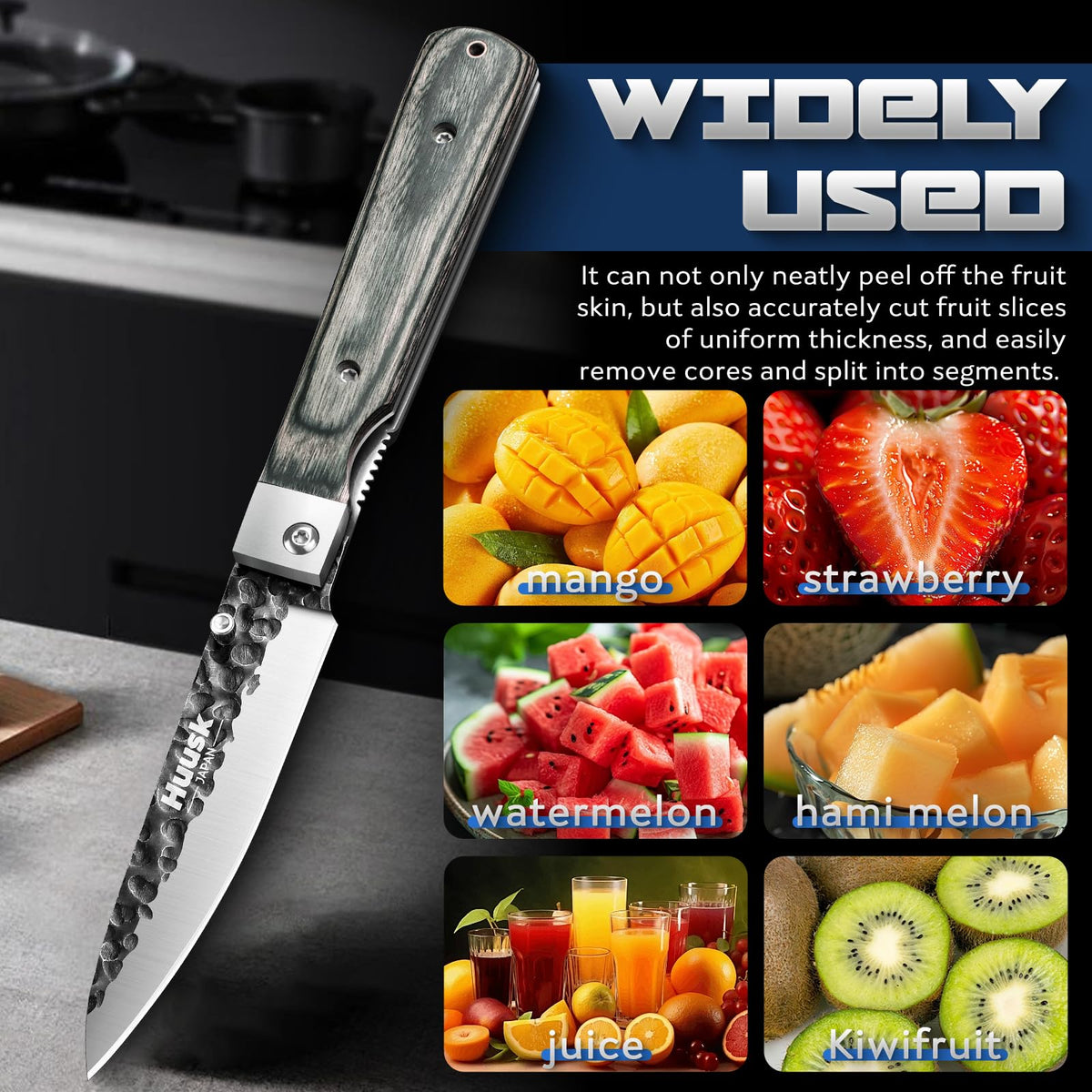 Huusk Folding Chef Knife - Green Wood, 3.94 inch