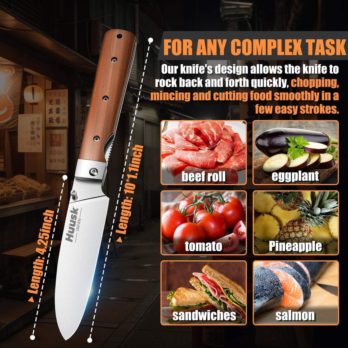 Huusk Folding Chef Knife - Natural Wood, 4.26 inch