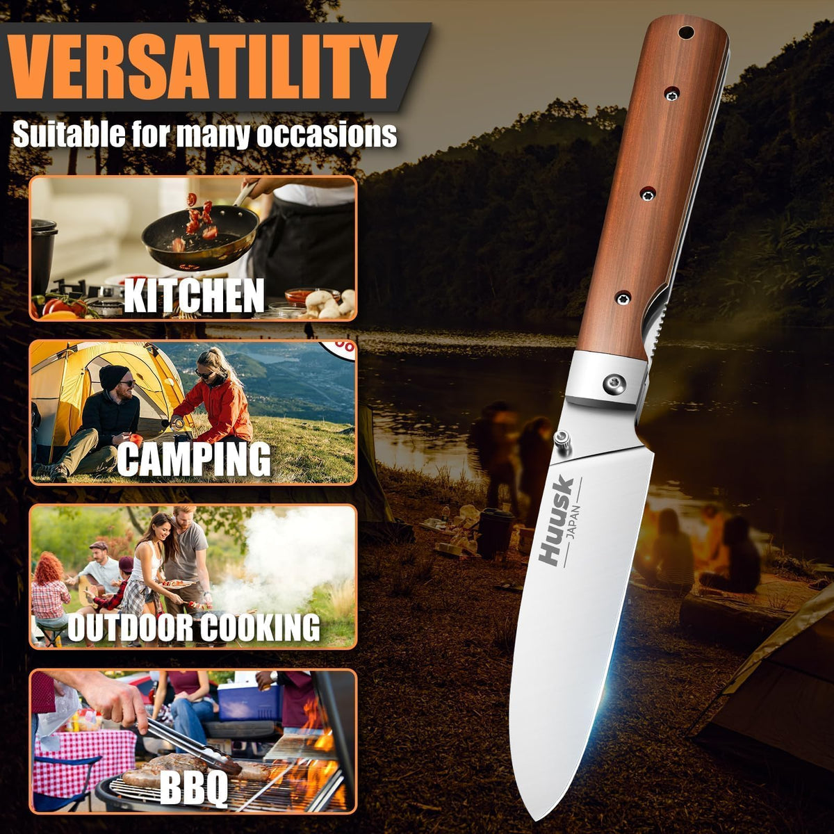 Huusk Folding Chef Knife - Natural Wood, 4.26 inch