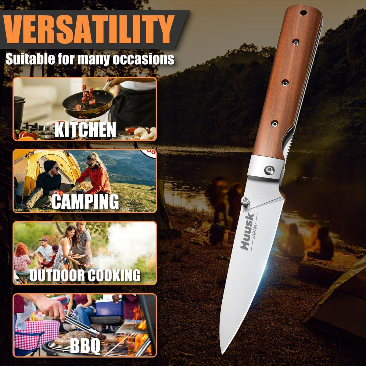 Huusk Folding Chef Knife - Natural Wood, 3.94 inch