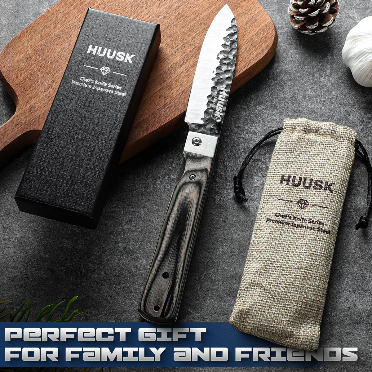 Huusk Folding Chef Knife - Green Wood, 4.26 inch