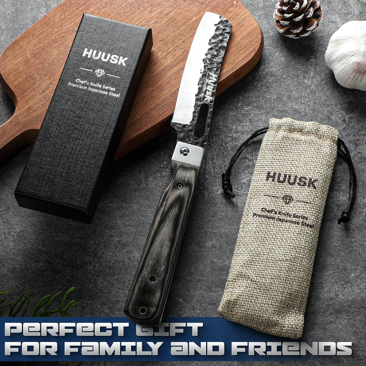Huusk Folding Chef Knife - Green Wood, 4.33 inch