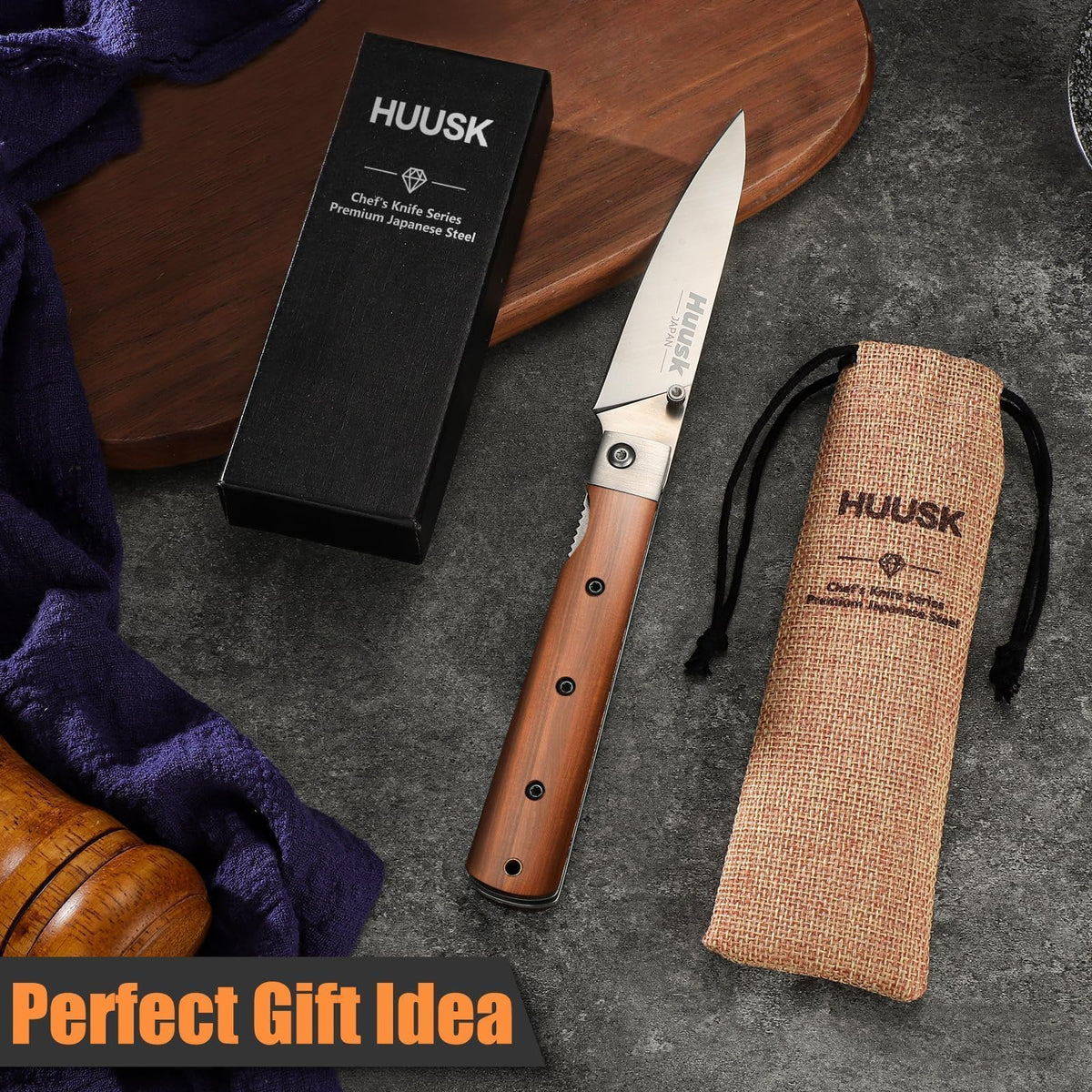 Huusk Folding Chef Knife - Natural Wood, 3.94 inch