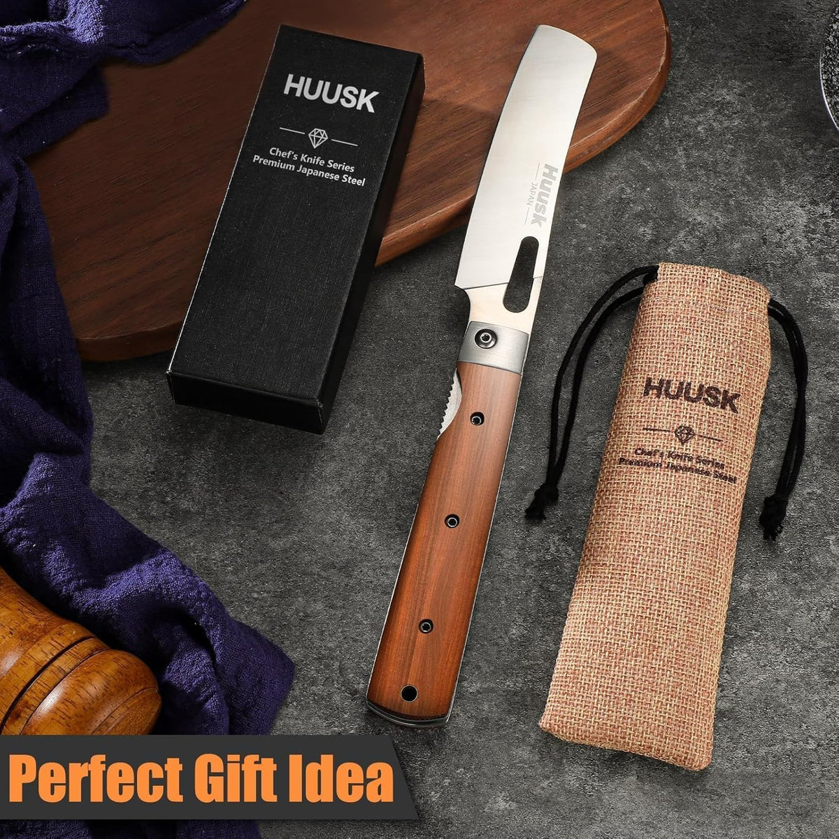 Huusk Folding Chef Knife - Natural Wood, 4.33 inch